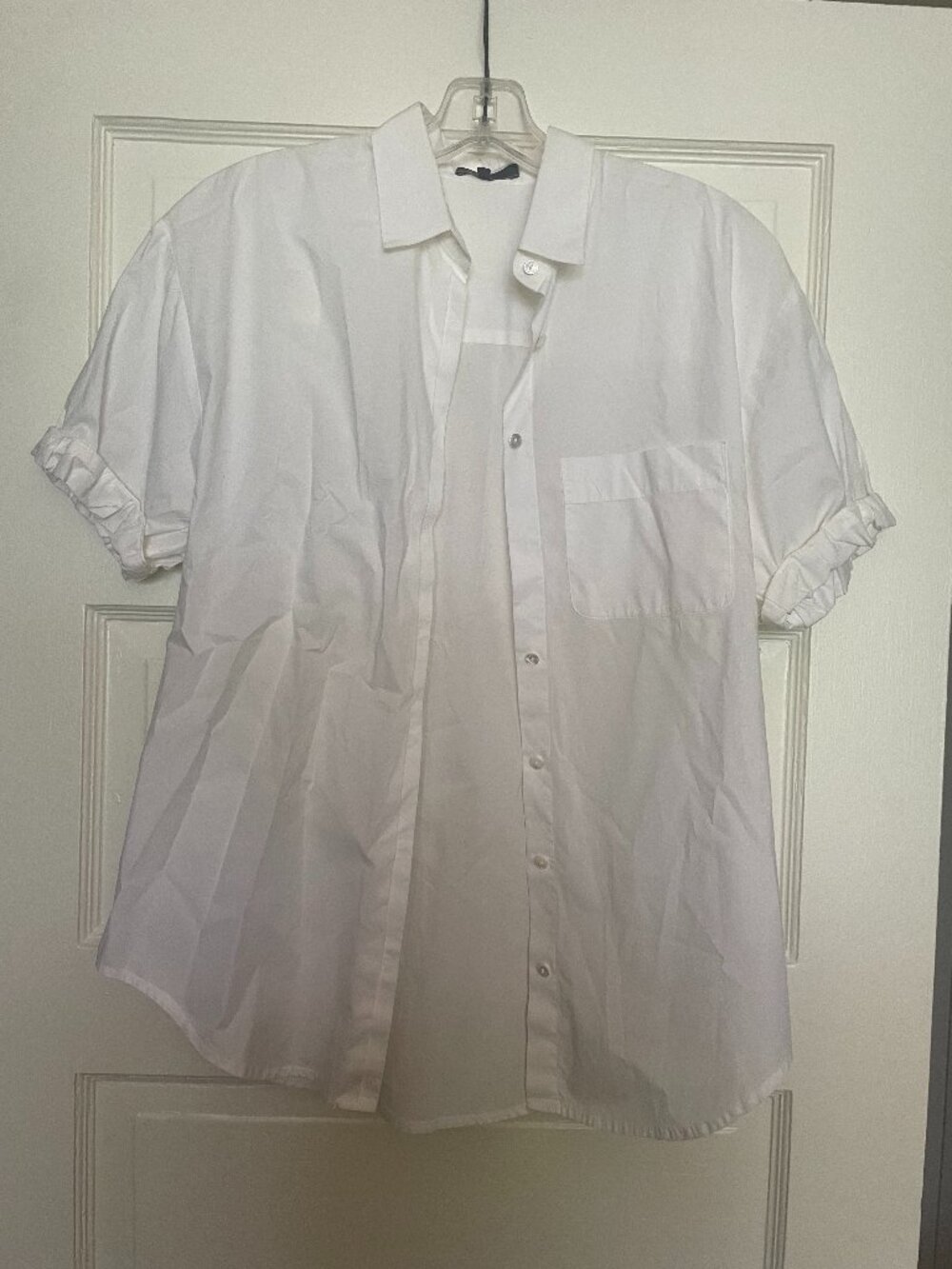 Vince White Cotton Button-Down Shirt Ruffle Sleeve XS